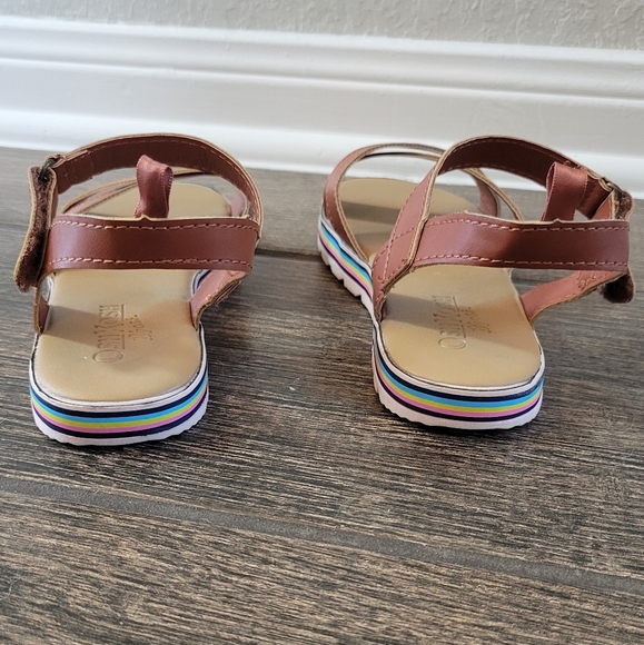 OSHKOSH B'Gosh Big Kid Girl Brown Rainbow Sandals Hook Loop Closure NWOT Size 2Y - Picture 4 of 6